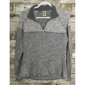 Avia Womens Gray 1/4 Zip Pullover Long Sleeve Striped Top Mock Neck L(12/14)